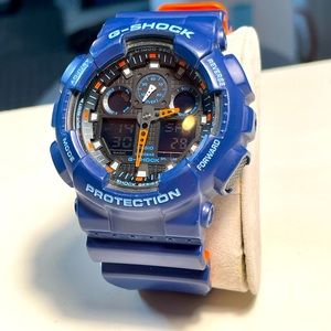 G-shock GA-100 navy orange accent watch rugged good to go